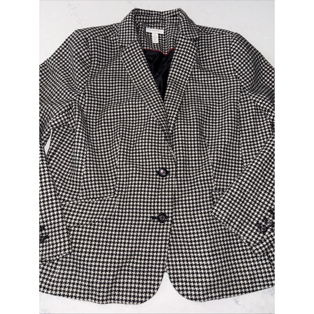 Charter Club Womens 16‎ Herringbone Tweed Plaid Checked Jacket Black White Lined